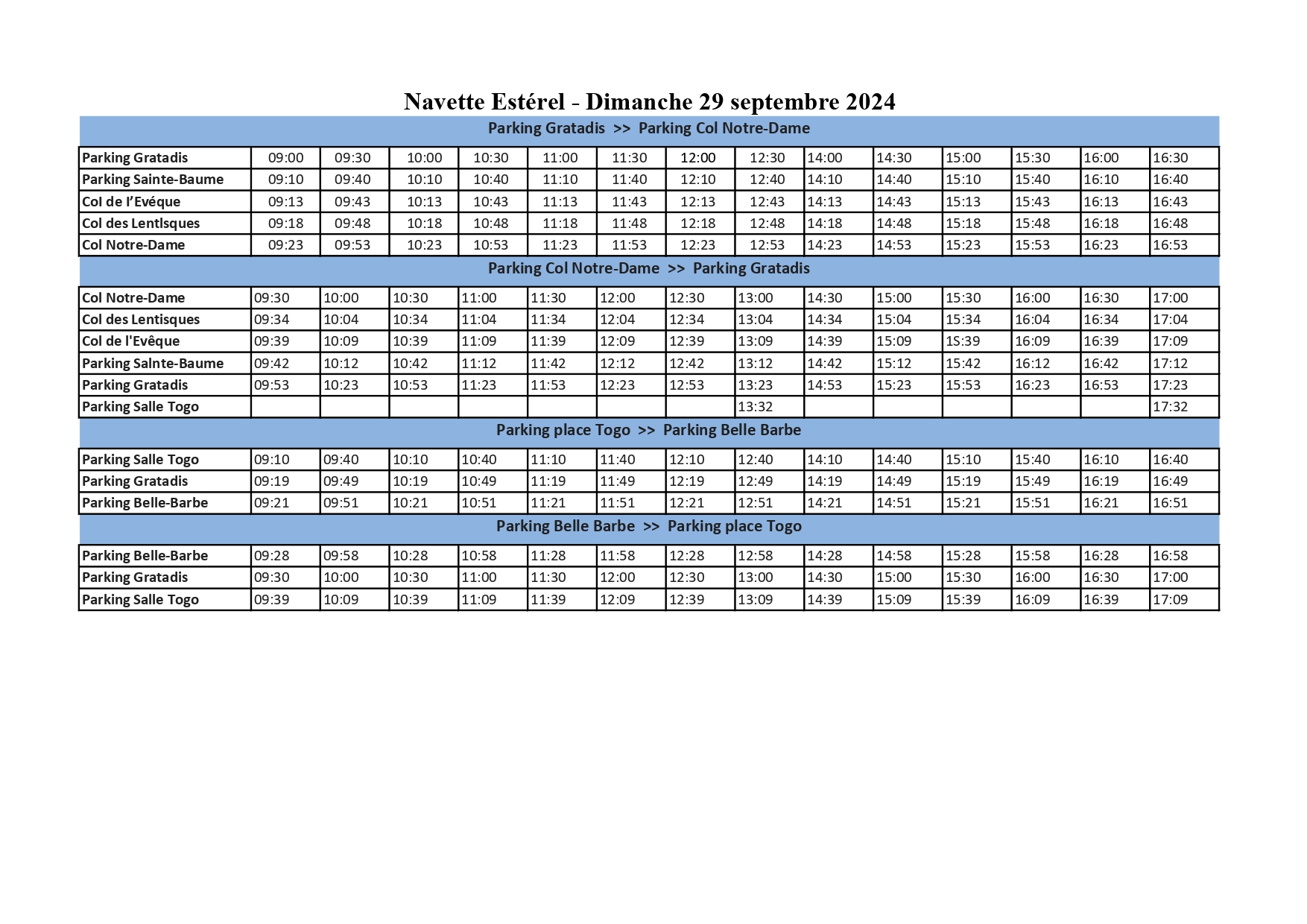 horaires navette